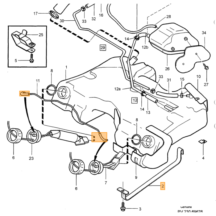 Volvo Afdekplaat Brandstoftank FWD Volvo 850 - S70 - V70 - C70 Volvo onderdeel nr 3531436