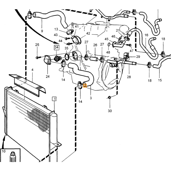 Volvo Koel water uitgang op motor 850+S60+S70+S80+V70 B5202 5204 5234 5252 5244 5254 850 S80 S70 S60 V70 Volvo onderdeel nr 3531478