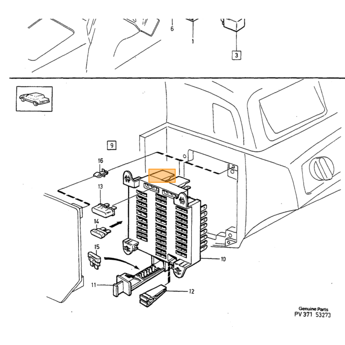 Volvo FRAME zekeringkast relais kast  740  760  780  940 (1258599) Volvo onderdeel nr 3544224