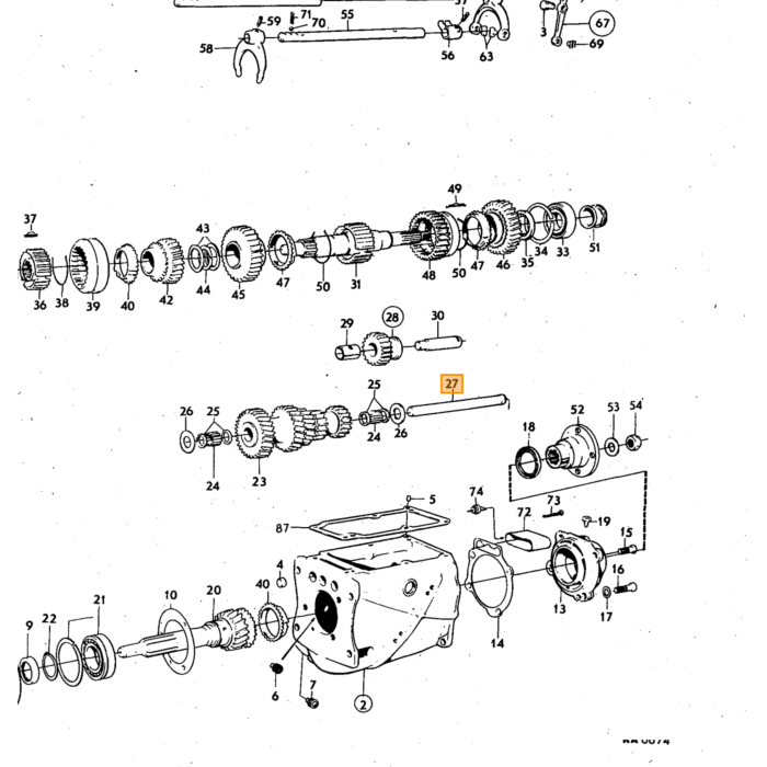 Volvo Versnellingsbak hulp as voor torenas tandwiel M40+M41 16.75mmx220 140  145  164  Amazon 121  Amazon 122 S  Amazon 220  C202  C303  P 1800  P 1800 E  P 1800 ES  P 210 Duett  Pv 444  PV 445 DUETT  Pv 544 Volvo onderdeel nr 380157