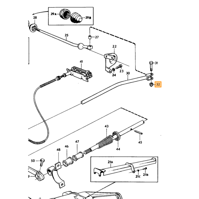 Volvo Rubber bus BW35+BW55+BW+AW71 schakelstang 240 amazon 140 940 740 960 automaat Volvo onderdeel nr 381704