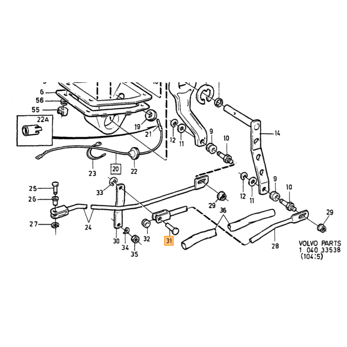 Volvo Bout schakelstang automatische versnellingsbak 240  260  740  760  780  940  940 SE  960  S90  V90 Volvo onderdeel nr 381705
