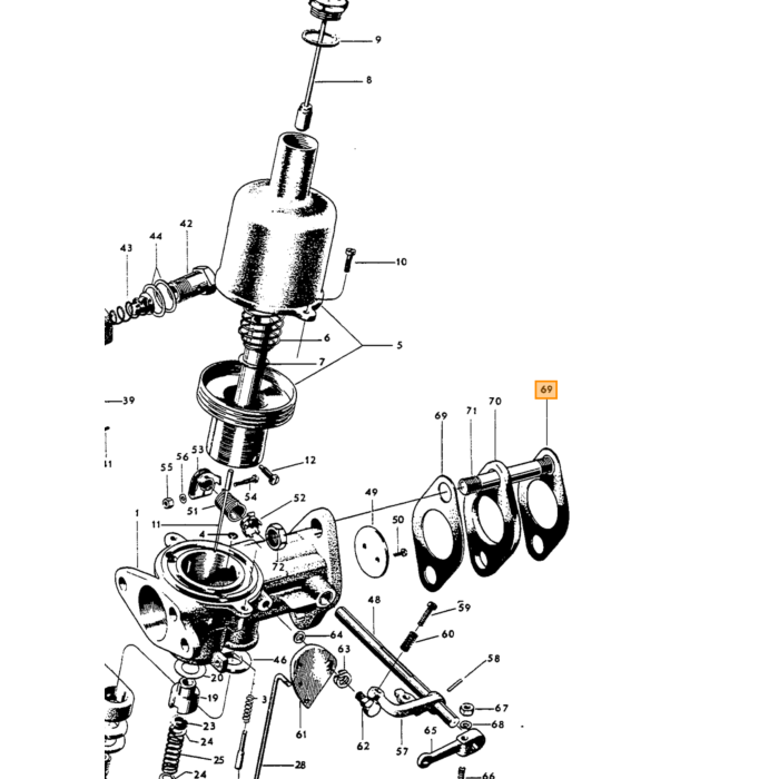Volvo Pakking tussen carburateur spruitstuk SU H4 B16B PV444+PV544+Amazon+Duett  Volvo onderdeel nr 418053