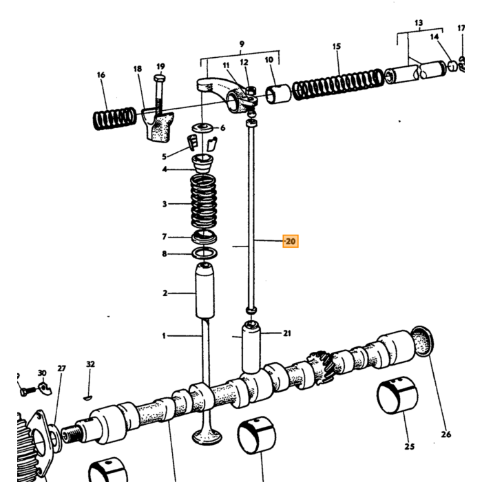 Volvo Klepstoter stang B18+B20 stoterstang 204mm original  Volvo onderdeel nr 418304