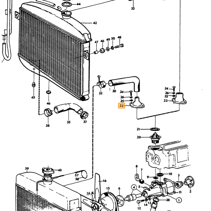 Volvo Thermostaathuis B18 PV544+Duett+Amazon+P1800+140 voor 27mm slang Volvo onderdeel nr 418325