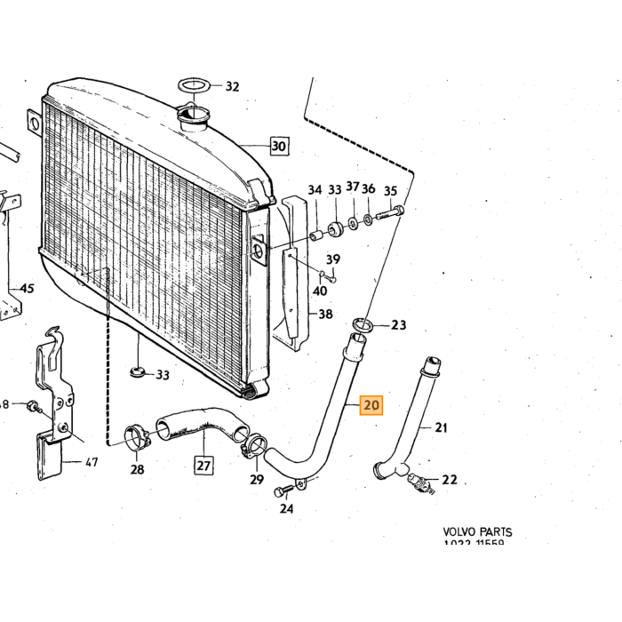 Volvo Pijp waterpomp naar radiateur P1800 B20E 140+240 B20F Volvo onderdeel nr 460438