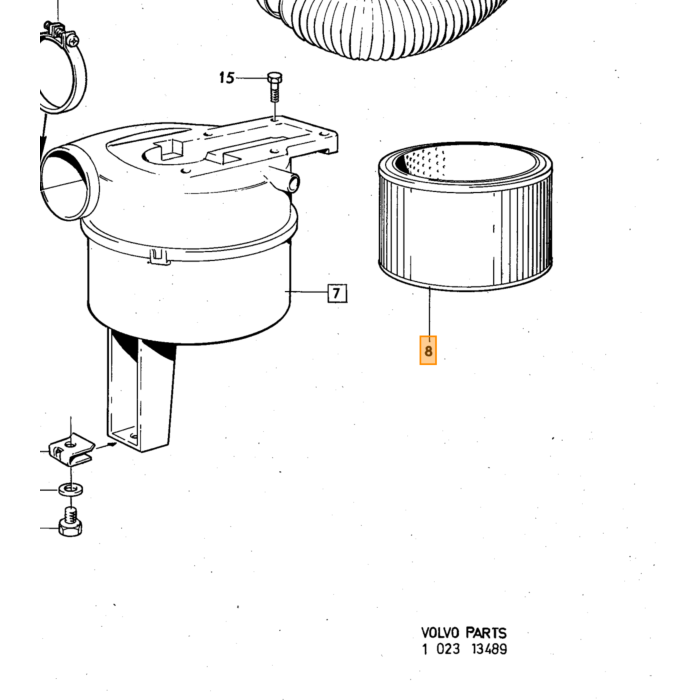Volvo Luchtfilter B20E 140 +B20F+140 injectie (19.5 diam 11 hoog) Volvo onderdeel nr 460886