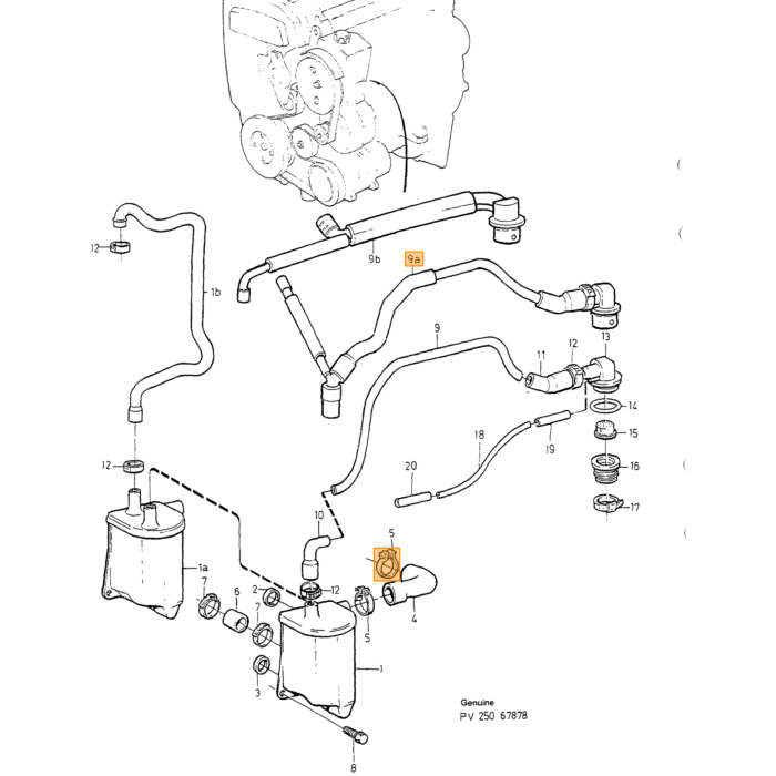 Bakre rör vevhusventilation bensin utan turbo Volvo 850 616630