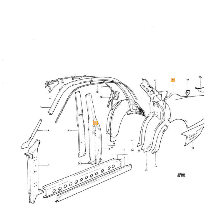 Volvo Plaatwerk Amazon achterscherm 4 deurs rechts NOS Volvo onderdeel nr 653012