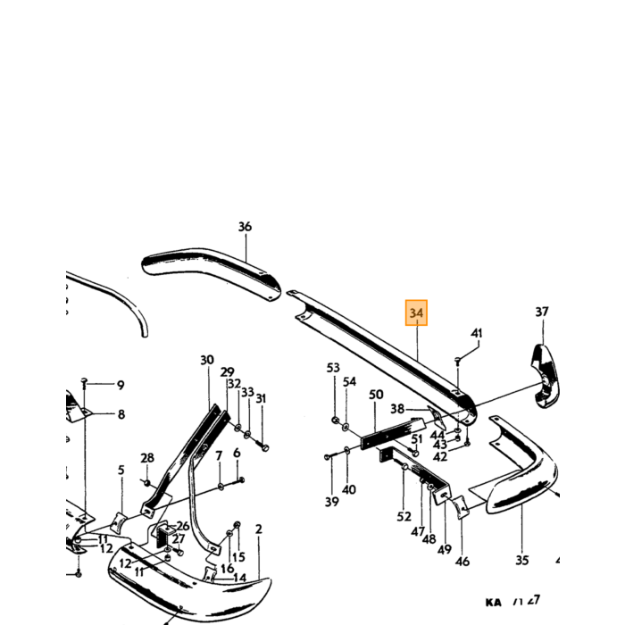 Volvo Bumper Amazon middendeel achter chroom Volvo onderdeel nr 653305