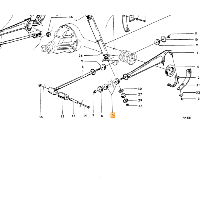Volvo Silentbloc rubber achteras platte reactie arm -1967 (2 st nodig per zijde)653442 653443 Volvo onderdeel nr 653461