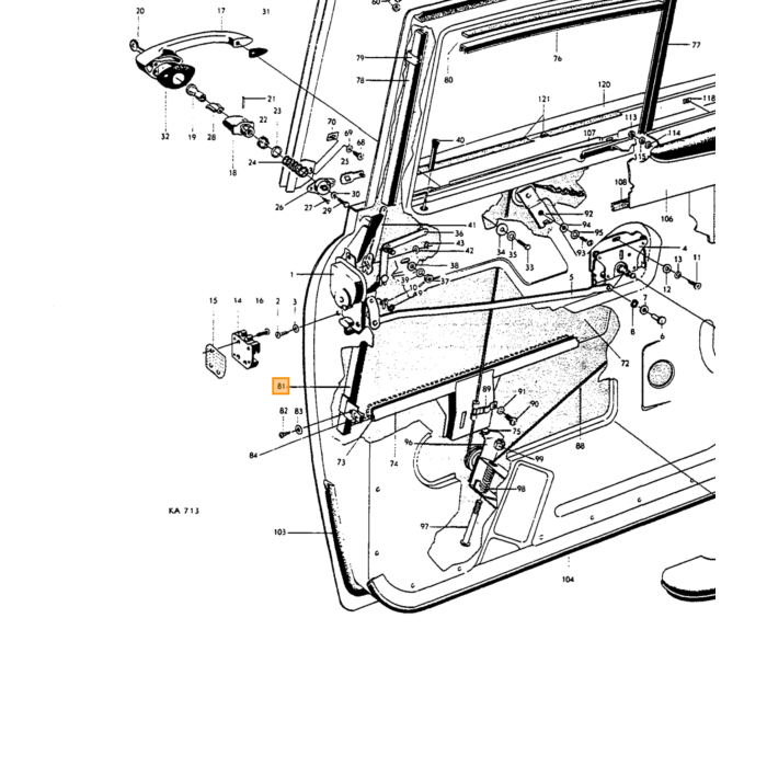 Volvo Raamgeleider Amazon 4 deurs Linksvoor (metalen deel) deel in deur 220 Volvo onderdeel nr 653766