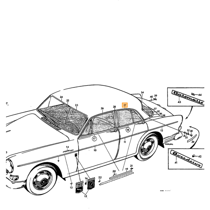 Volvo Sierlijst Amazon dak Linksachter Volvo onderdeel nr 654297