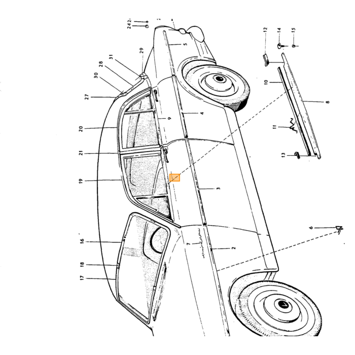 Volvo Sierlijst Amazon voorruit rechts Volvo onderdeel nr 654385