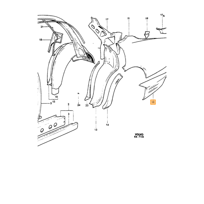 Volvo Plaatwerk Amazon ribbeldeel Linksachter origineel volvo Volvo onderdeel nr 657633