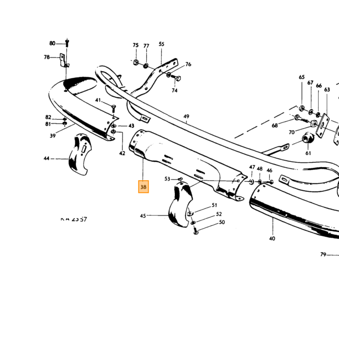 Volvo Bumper PV544 achter complete set incl rozetten RVS Volvo onderdeel nr 658248SET