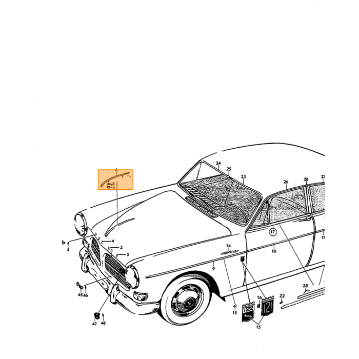 Volvo Letter motorkap L goudkleurig Amazon+P1800 motorkap embleem Volvo onderdeel nr 658785