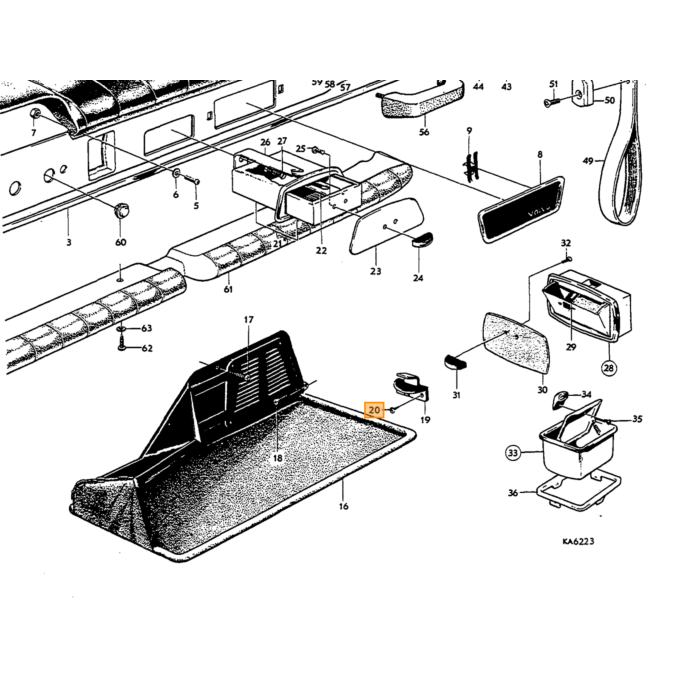 Volvo Klem platte sierlijst voor op bovenzijde portier Amazon 4 deurs en kombi Volvo onderdeel nr 659996