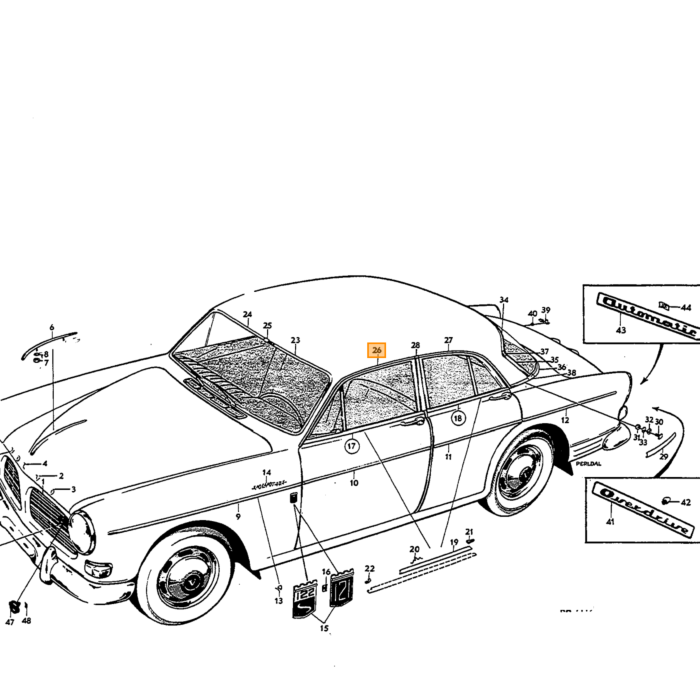 Volvo Embleem inchVolvo 122Sinch voorscherm Amazon schrijfletters repro Volvo onderdeel nr 661055