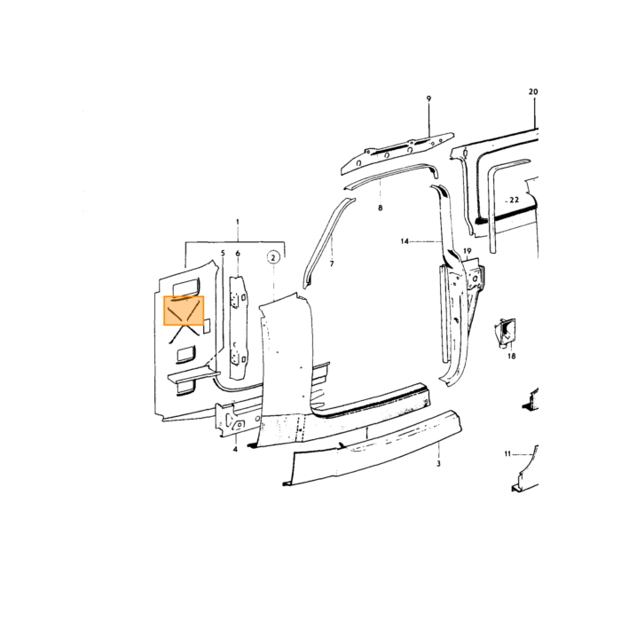Karosseriepanel Duett P210 445 lastgolv bak vänster reparationsdel vänster