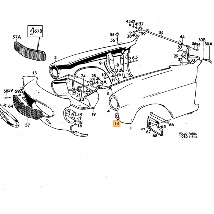 Volvo Plaatwerk P1800 knipperlicht montageplaat voorzijde links+rechts Volvo onderdeel nr 664246