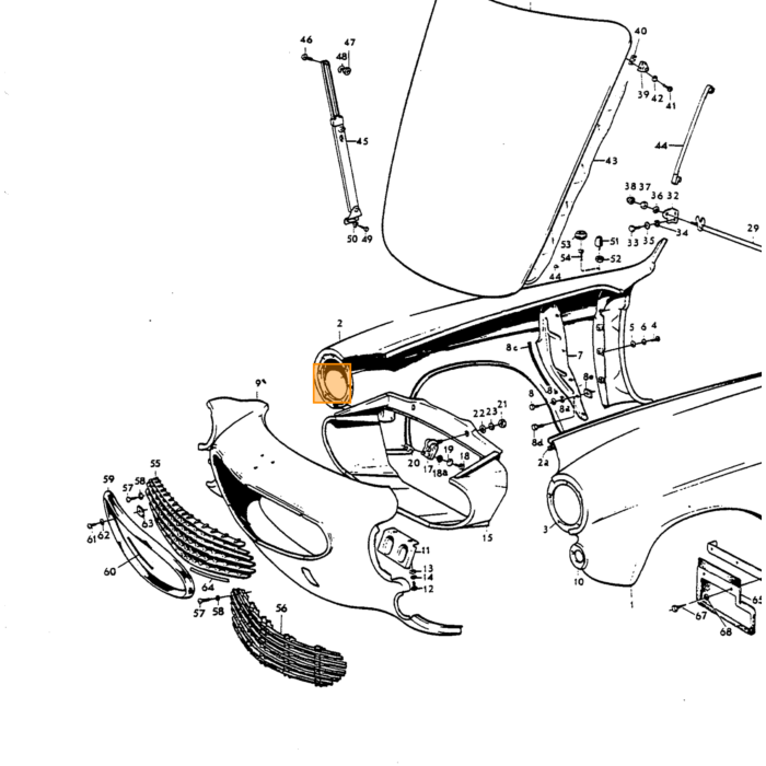Volvo Plaatwerk voorste deel lengte balk P1800  tussen vooras en radiateur links Volvo onderdeel nr 664375F