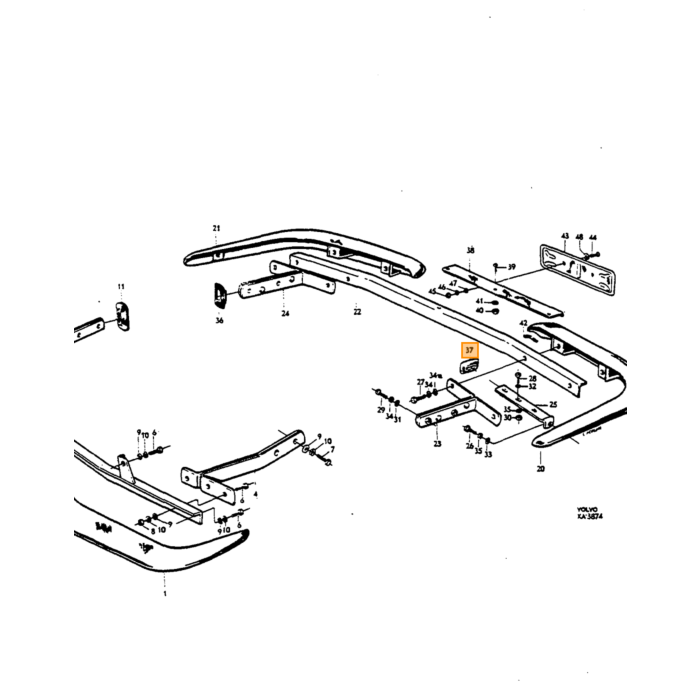 Volvo Rubber bumperdoorvoer zijkant achter P1800 chassisnr -12441  Volvo onderdeel nr 665125