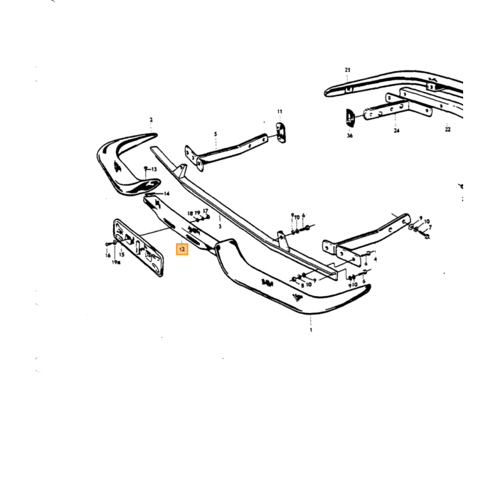 Volvo Bumper P1800 middenvoor tot chassisnummer -12.499 zie 665435S Volvo onderdeel nr 665435