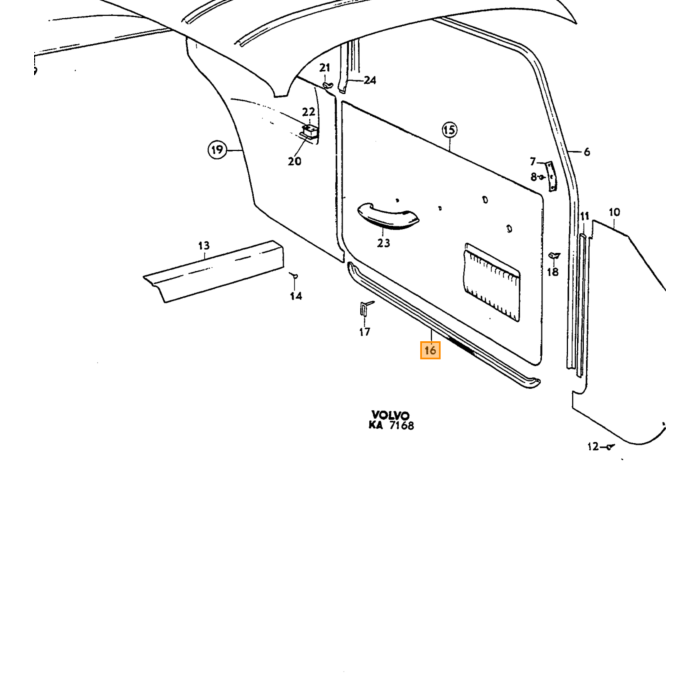 Volvo Rubber portierpaneel Amazon 2D Links binnen Volvo onderdeel nr 667514