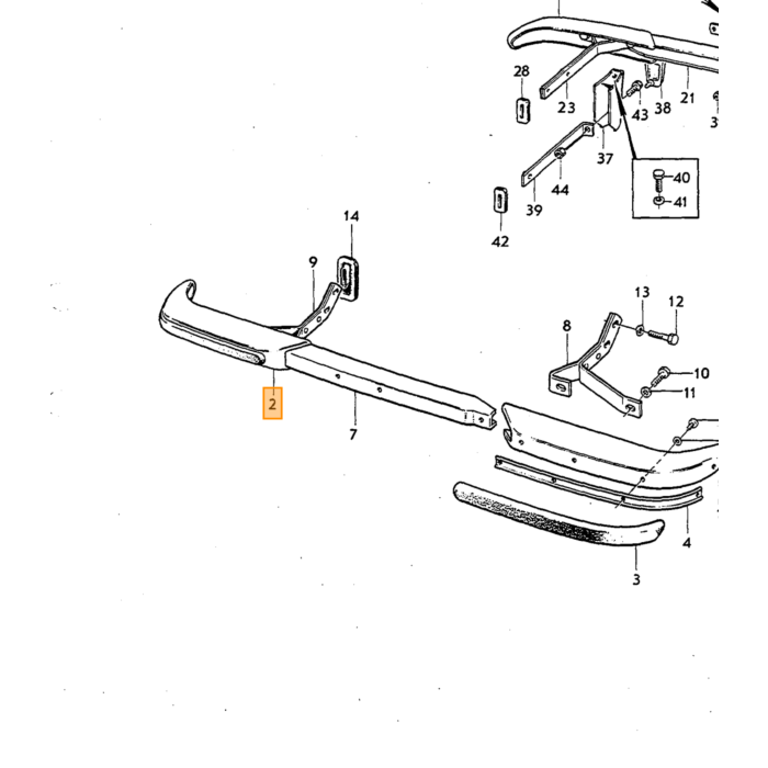 Volvo Bumper 1800+P1800ES rechtsvoor+Linksachter CHROOM Volvo onderdeel nr 668327