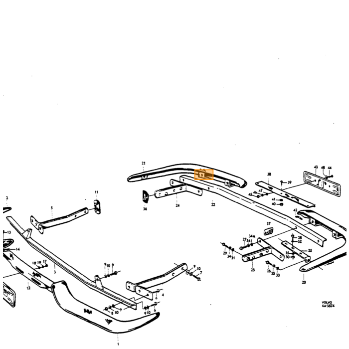 Volvo Bumper 1800+P1800ES rechtsvoor+Linksachter CHROOM Volvo onderdeel nr 668327