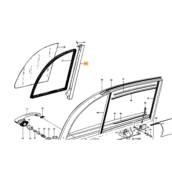 Volvo Deur portierhandle binnenzijde PV544+P210+Duett+Amazon SET 2 st links+rechts Volvo onderdeel nr 668969