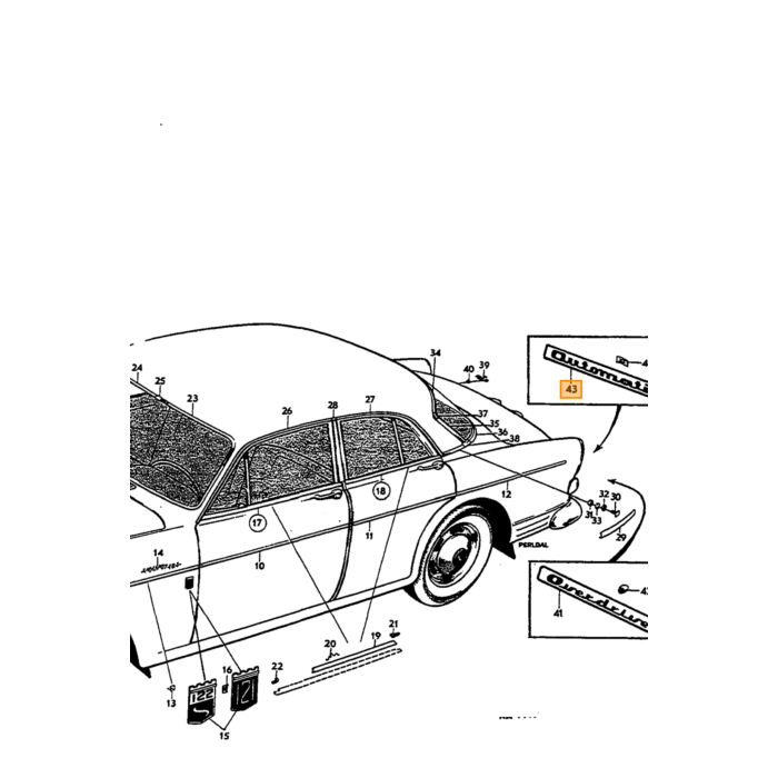 Volvo Embleem inchAutomaatinch - Alu. Volvo typeVolvo 120 130 220 : Volvo 140 : Volvo 164 : Volvo onderdeel nr 670419