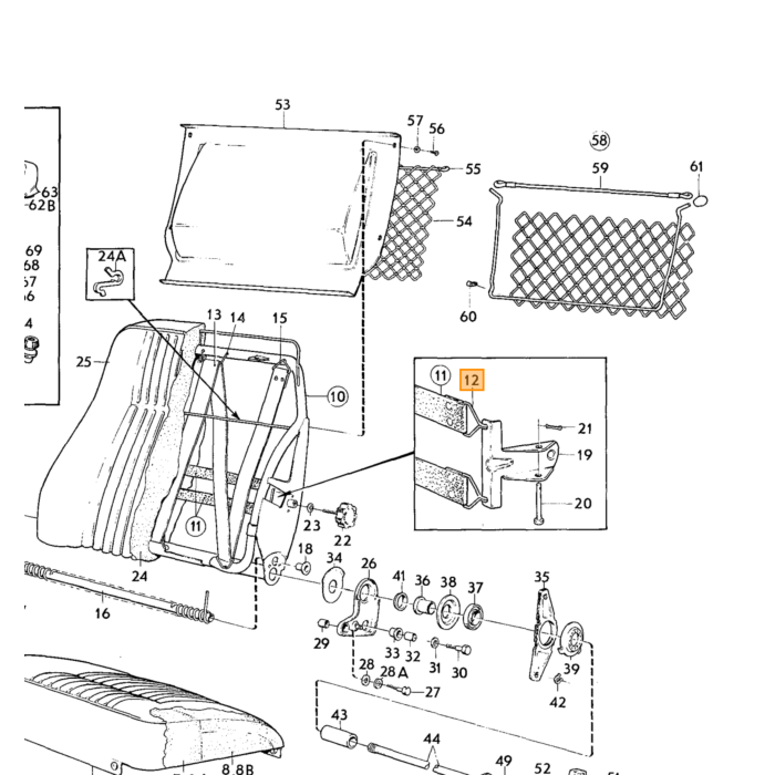 Volvo Klem haak elastische stoelband Amazon+ama kombi+140+164 Volvo onderdeel nr 671226