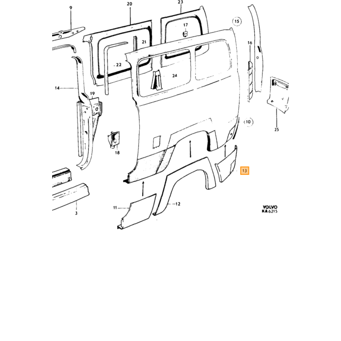 Volvo Plaatwerk Duett plaat Achter wiel--bumper L Volvo onderdeel nr 672182