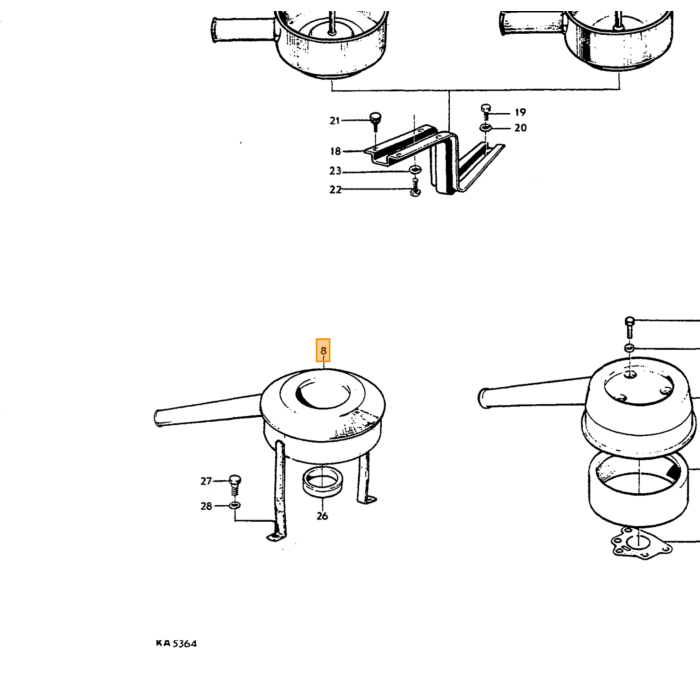 Volvo Luchtfilter SU+ stromb B18B + B20B 68mm + pijpje v carterventilatie Volvo onderdeel nr 672280