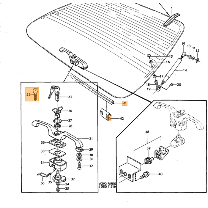 Volvo Portier slot geleider vanger Amazon+P1800 links Volvo onderdeel nr 673277