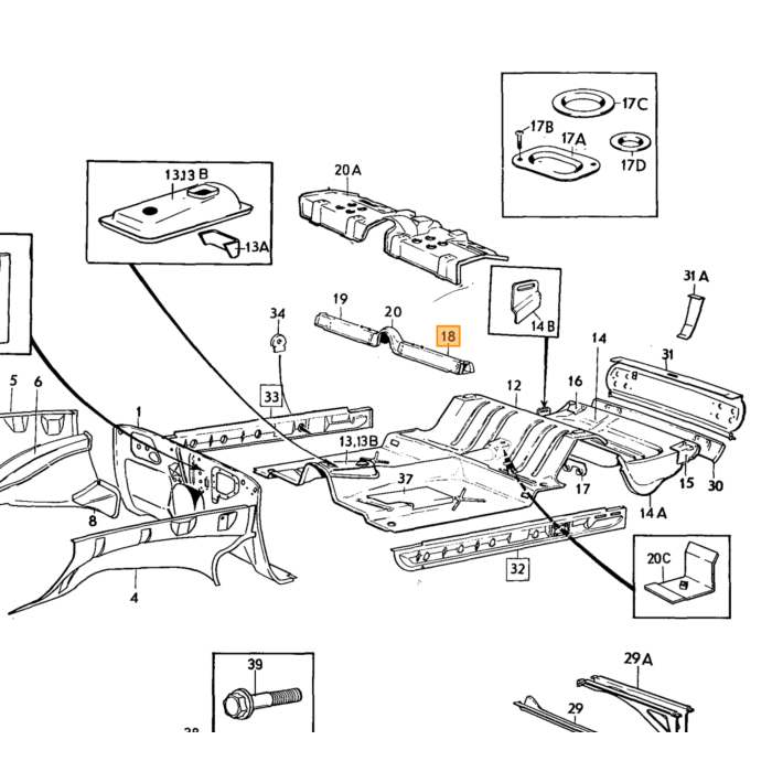 Volvo plaatwerk vloer afscheidingswand plaat 240 260 140 164  Volvo onderdeel nr 675445