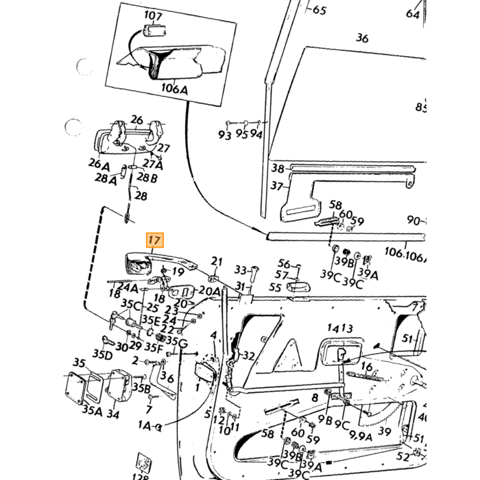 Portiergreep, Deurgreep, Links, Doorhandle Left, Original Volvo 140 & 164, NOS, 675487