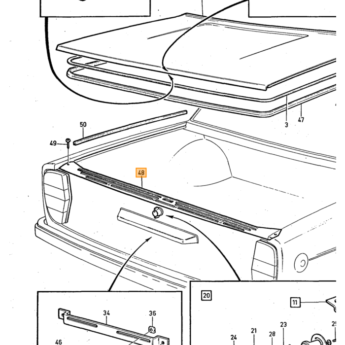 Volvo Aluminium afdekstrip koffer 140+164 ( niet meer leverbaar ) Volvo onderdeel nr 676926