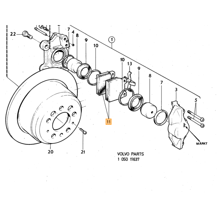 Volvo Pen remblok montage 1800ES achter los Volvo onderdeel nr 678145