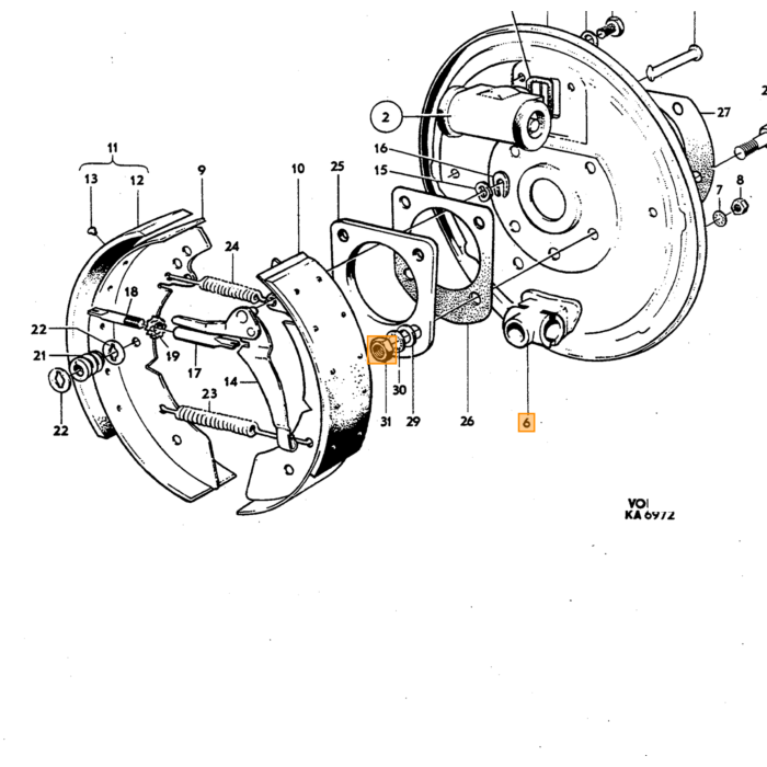 Volvo Rem klauw ontluchtings nippel Girling Voor+achter Amazon+P1800 dubb syst+140+164+240+260 1/4x28UNF Volvo onderdeel nr 678155