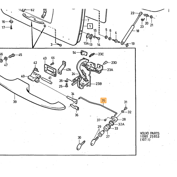 Volvo link verbindingsstang kofferbak slot en vergrendeling  volvo 245 145  Volvo onderdeel nr 678525