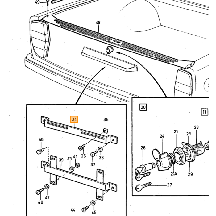 Volvo Nummerplaathouder Amazon 140+164 achter op koffer  Volvo onderdeel nr 679161