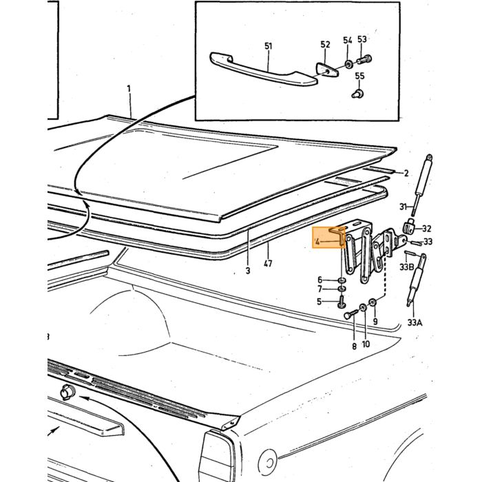 Volvo Scharnier kofferklep  rechts 240 140 links Volvo 140 2-deurs 140 4-deurs 164 240 -1978 Volvo onderdeel nr 680020