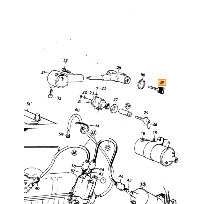 Volvo Sleutel blank Kontaktslot Contactslot type Neimann (B20+B30) stuurslottype zwart  Volvo onderdeel nr 680196