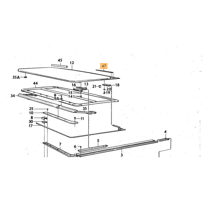 Volvo Rubber schuifdak 140+164+240+260 achter op dakplaat (92 cm lang) 1255334 3540456 Volvo onderdeel nr 681089