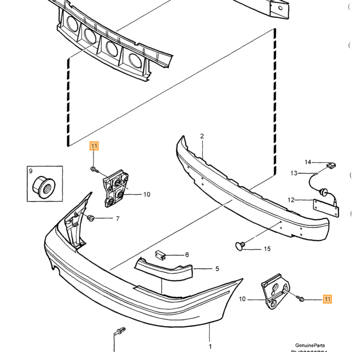 Volvo Bumpersteun achter links of rechts Volvo 850 station V70 (-2000) V70 XC (-2000) 5 deurs Volvo onderdeel nr 6816114