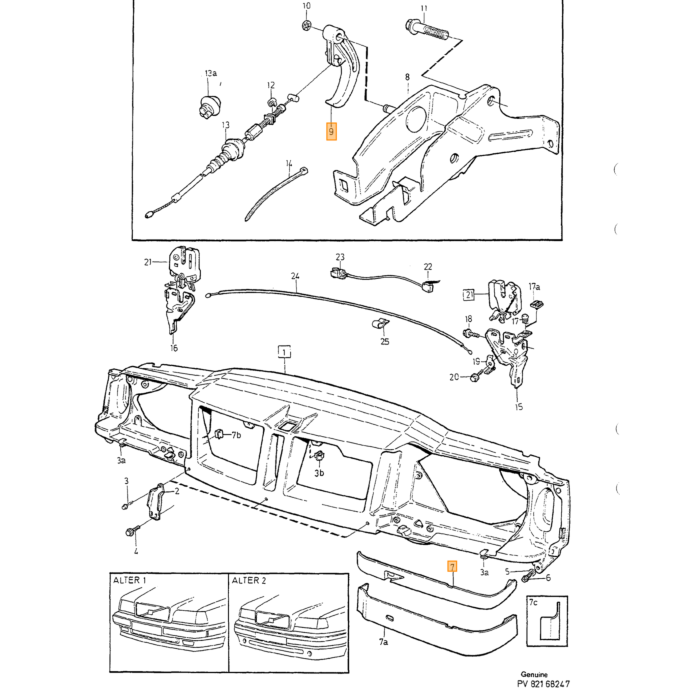 Volvo arm hevel ontgrendeling rechts motorkap 850 niet meer leverbaar Volvo onderdeel nr 6817417