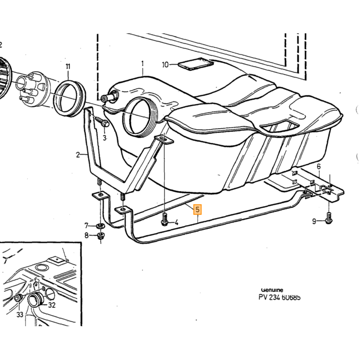 Volvo Tankriem LH - RH voor 75L Brandstoftank Volvo 940 - 960 Volvo onderdeel nr 6842546